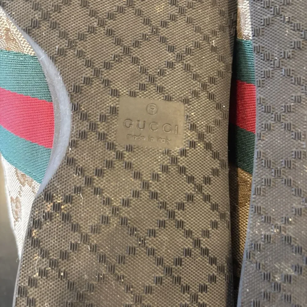 Vintage Gucci 117711 GG Canvas Web Stripe Suede Sneakers Mens US 11.5 Made Italy